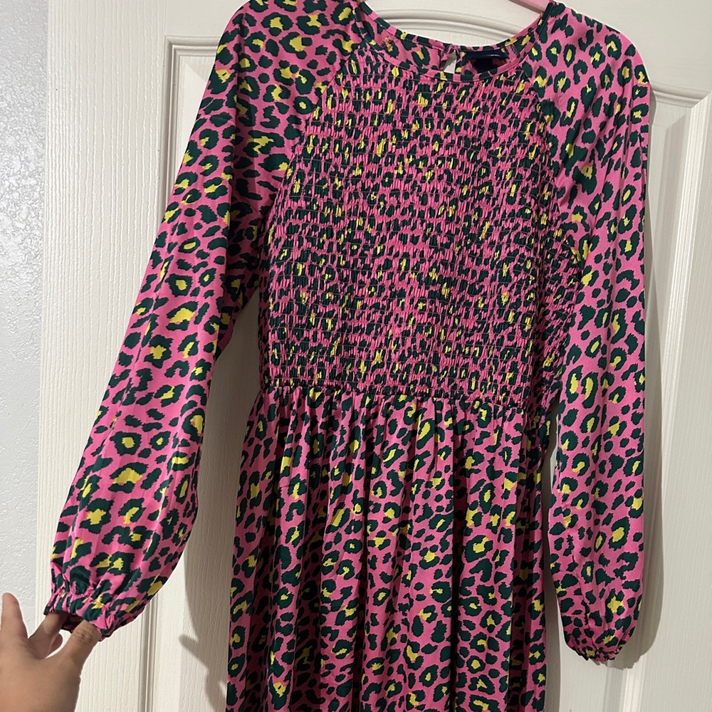 Vibrant Pink Leopard Print Long Sleeve Dress